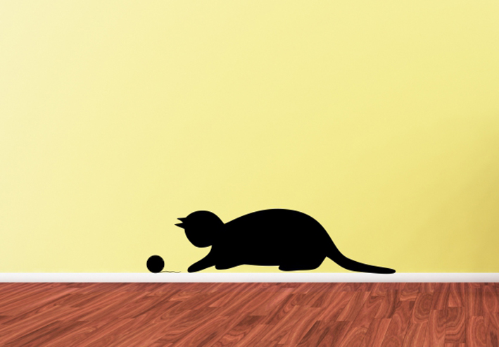 Samolepky na zeď - Kočka s klubíčkem